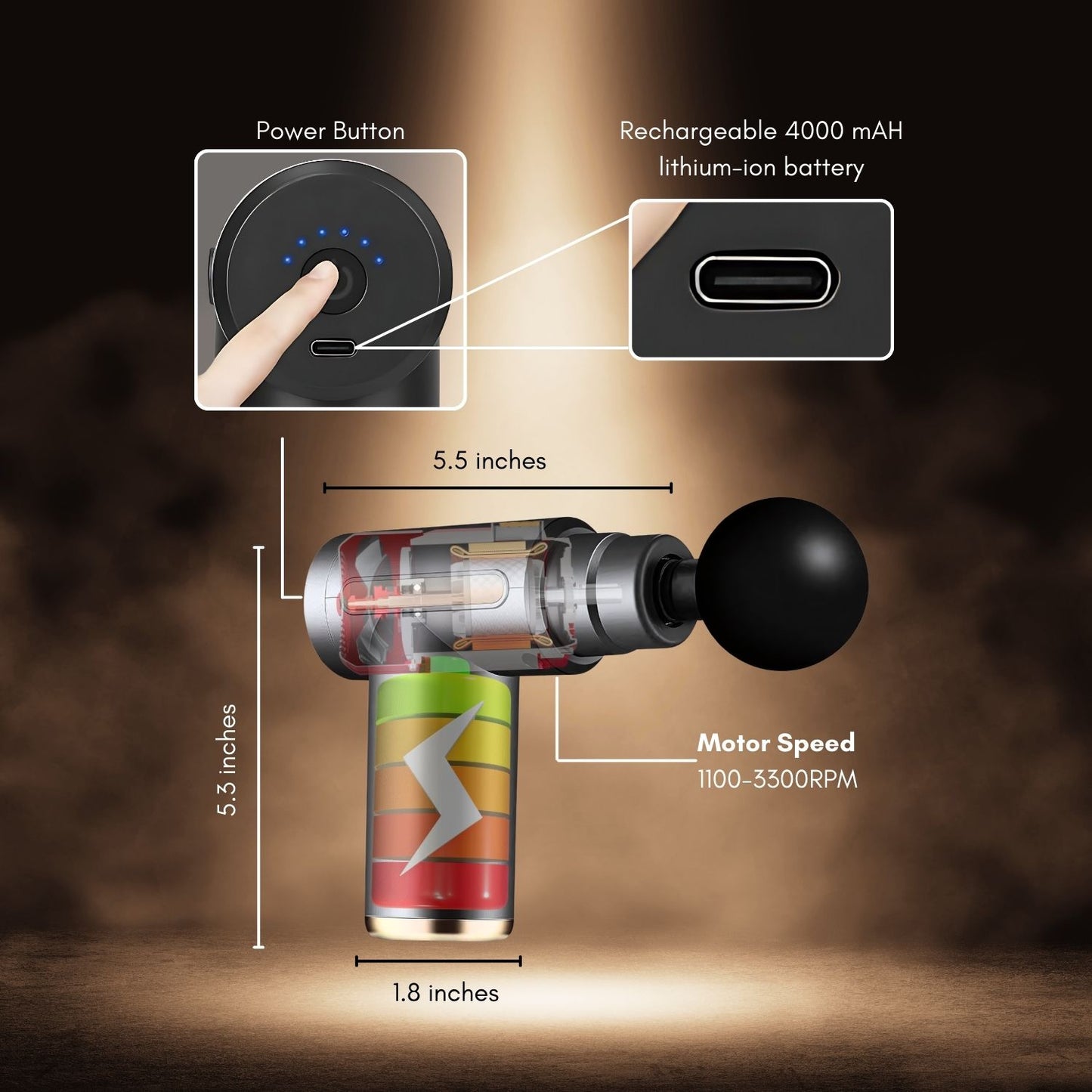 KNEE MASSAGER SMALL (plastic body) justin  + Mini Gun Massager Manual
